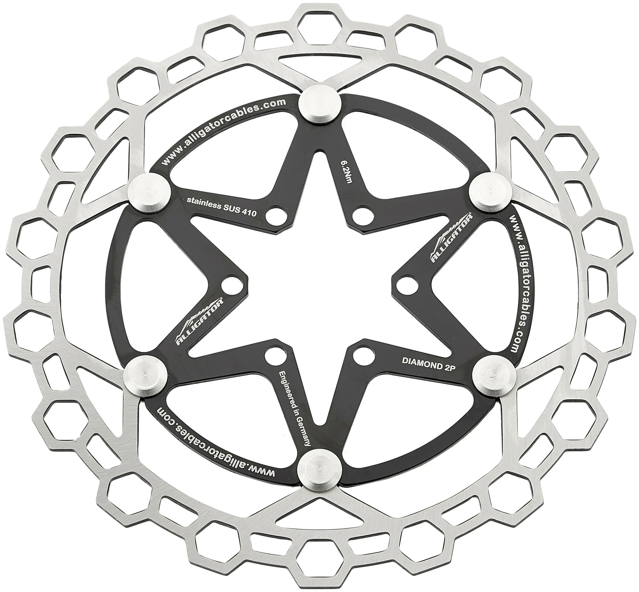 Alligator Diamond 2P Floating Bremseskive, Sort/sølv
